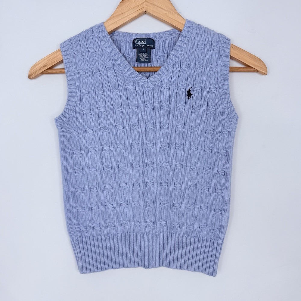 RALPH LAUREN POLO BOYS LIGHT BLUE CABLE KNIT SWEATER‎ VEST SIZE 7